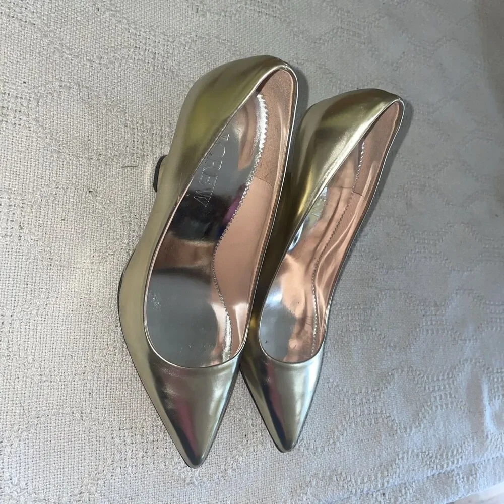 J. Crew Italy Women’s Wedge Heels Size 6 M Gold Metallic Going Out Party Fun